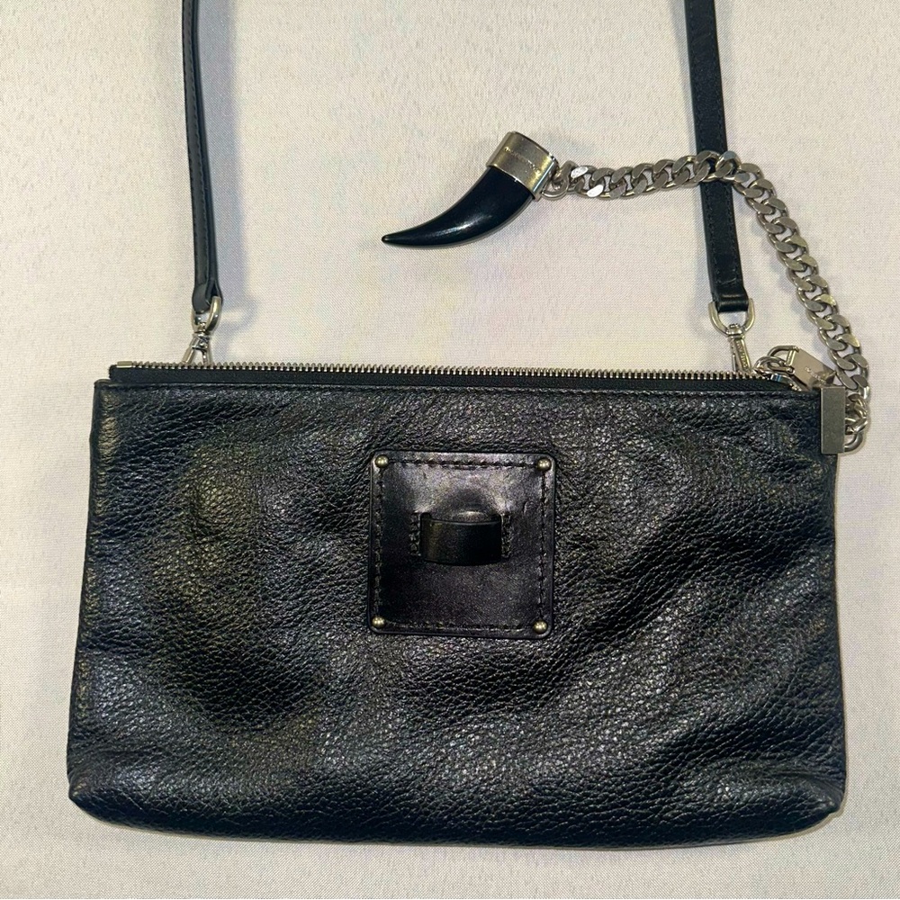 MICHAEL KORS • Black Leather Crossbody Zipper Chain Purse Tooth Spike Defense - Picture 2 of 13